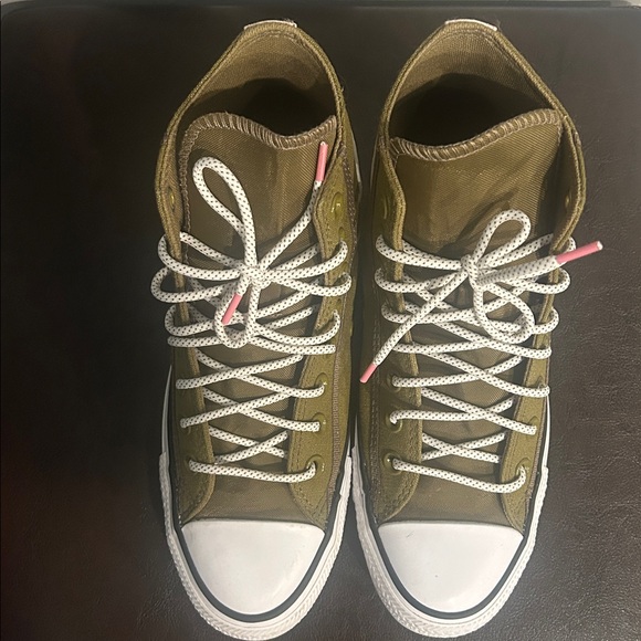 Converse All Star High Top Olive Green Sneakers with Pink and white trim - Picture 4 of 10